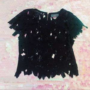 Blue floral lace crop top